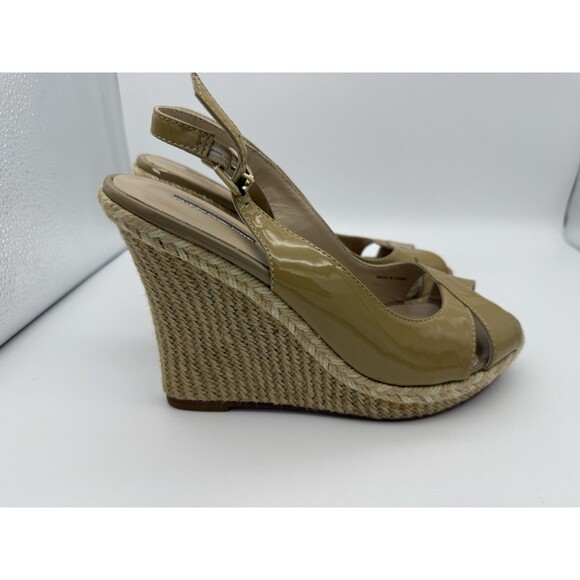 Vintage Charles David 4.75" Wedges Womens 8 Beige Espadrille Slingbacks Vacation - Picture 7 of 9